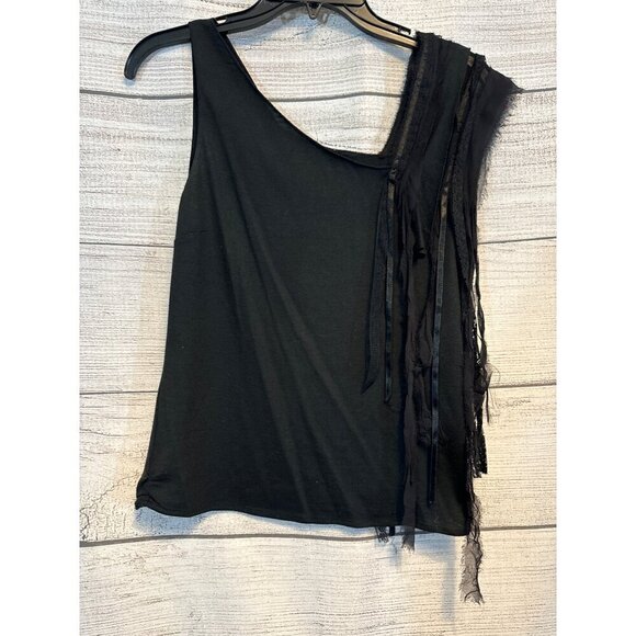 BCBGMAXAZRIA Black Sleeveless Top With Fringe Detail M - Picture 1 of 4